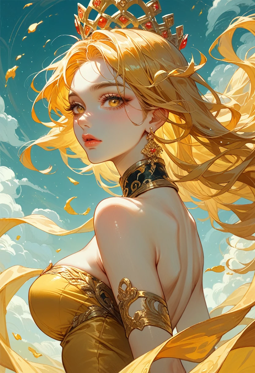 (Modern version of the picture the birth of venus) , (Emily Rudd:Elsa Pataky) very long blond hair, messy hair, windy, naked, hairy puvis, (covering breasts), (covering crotch), masterpiece, hyperdetailed painting, ((1girl)). 