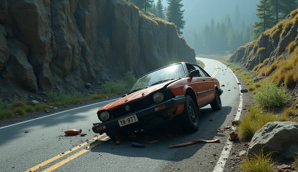 The car lost control and fell into a ravine next to the road - SeaArt AI