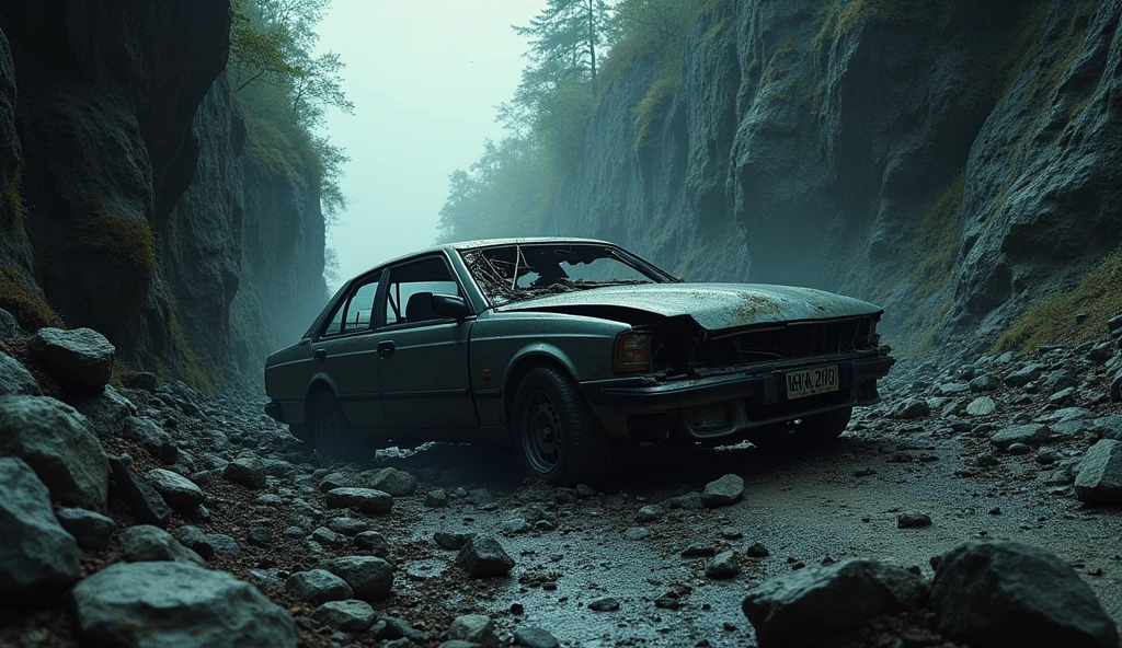 The car lost control and fell into a ravine, the car is destroyed and a ...