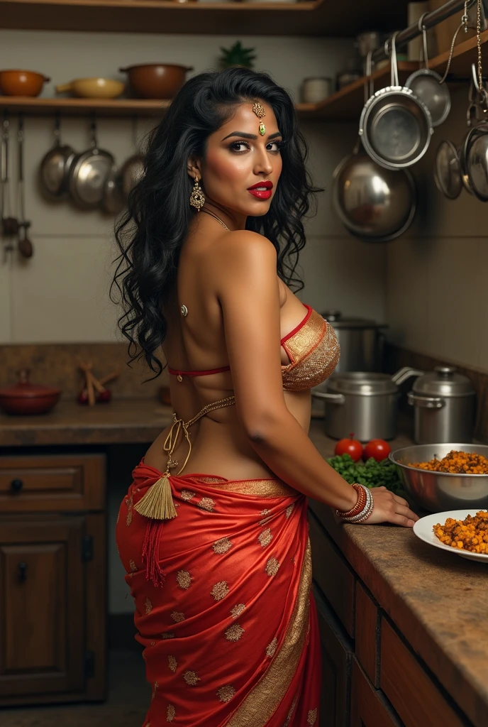 Indian female cooking naked