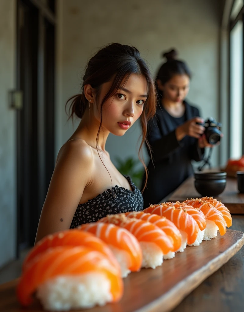 Uma imagem com 2 garotos brancos e 2 pretos comendo sushi
