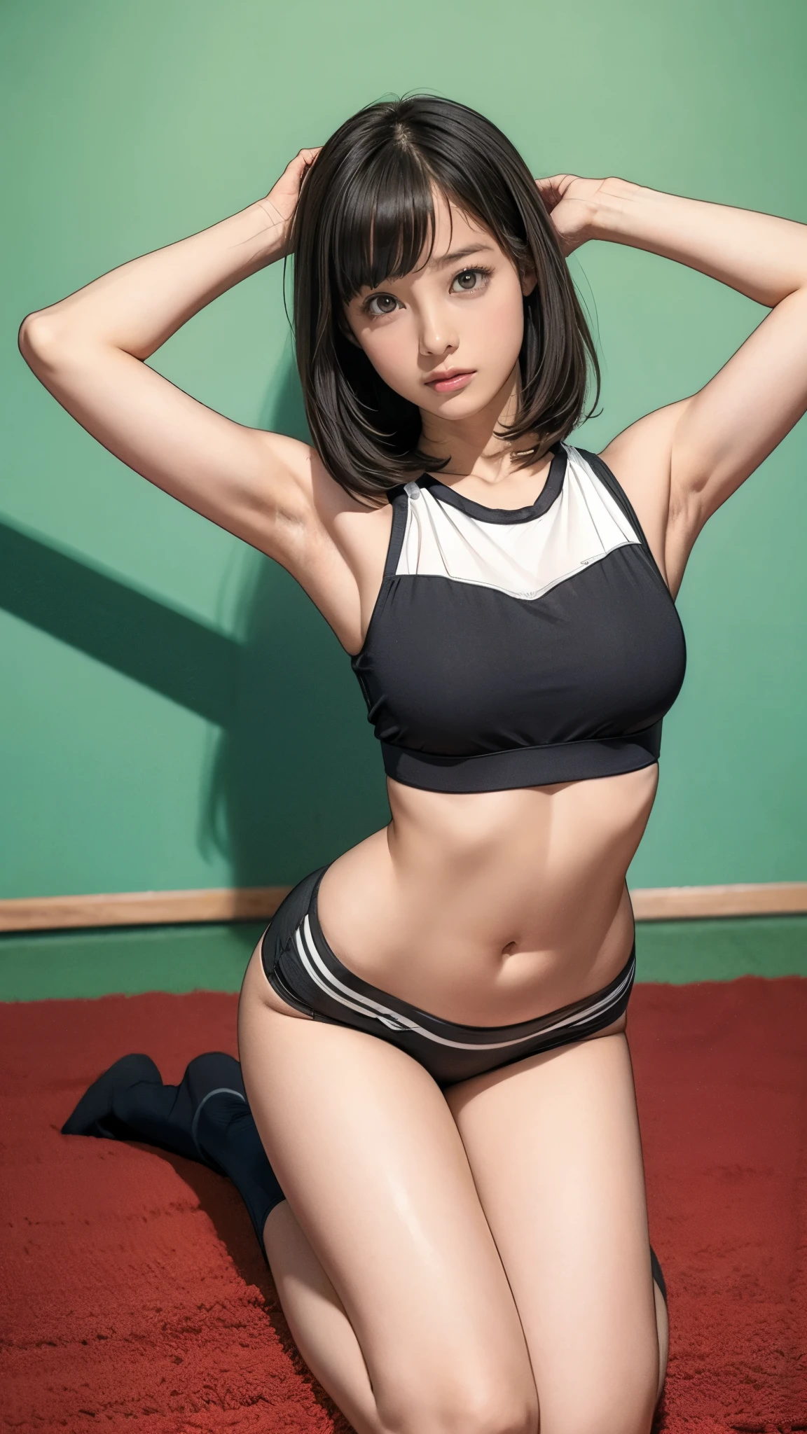 Woman in white top and black stockings is lying on desk, a hyperrealistic schoolgirl, of a schoolgirl posing, a hyperrealistic schoolgirl, anaglyph effect ayami kojima, Cute Schoolgirl, Realistic Young Gravure Idol, Young Sensual Gravure Idol, Realistic Schoolgirl, mayuri shiina, Bending over, Bottom Angle