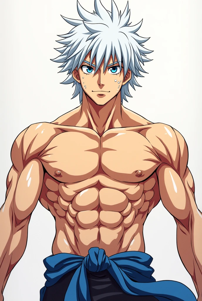 Fully naked killua with a sexy male body, horny, his erected hard dick showing, high resolution, looking at viewer, blush, anatomically correct, hyper detail, fang, moaning