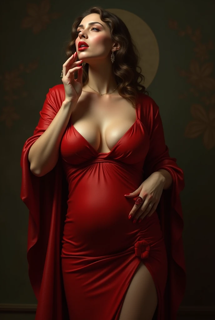 Victorian lady sitting, monotone, over her head view, Sitting with hugging her knees, zoom, wearing red victorian dress, front view, big chest, hugging her knees, revealing her nipples, sucking on something, showing her pussy