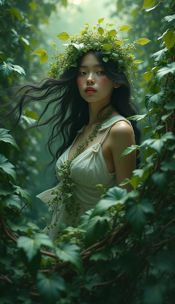 Russian Girl  - Wood Elf Druid in the Forest (RPG), dressed as a druid, Fantasy,TOLKIEN,8K ,真实感, Photo , hight resolution, real looking skin, The girl has a slender body, No cosmetics, A big white wolf stands in the distance,, to the girl : elf-ears , Sophisticated appearance, thin and thin arms and legs, skinny slim body, pale skin with fair skin, girl dressed as a druid ,elf,In clothes, fentezi, mystical forest,Breasts are protruding、fullnude、nakedness、Pubic hair is also showing