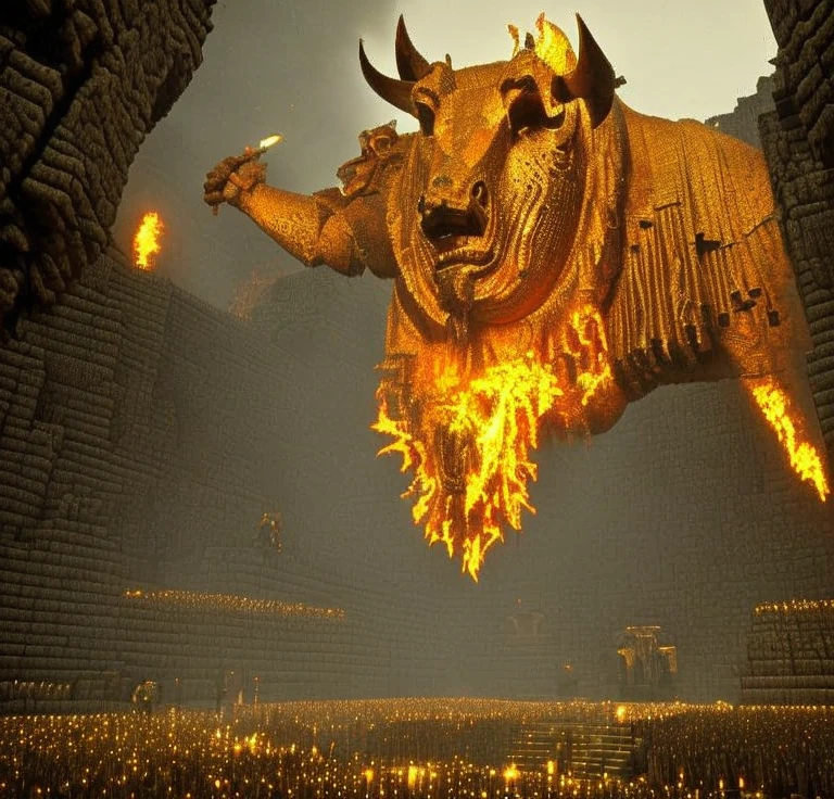 Moloch of pigs. A huge statue of the pagan god Moloch in Nether. The Cult of Moloch in the Nether, at the piglins. Moloch Piglinov. The huge golden Moloch, idol with a portal .