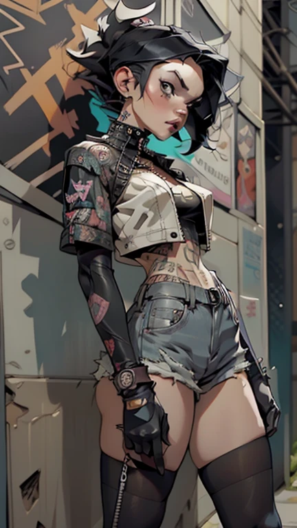 (masterpiece, best quality, high resolution, (huge breasts)) 1girl, short black hair, white latex tank top, white cyberpunk style latex pants, black cyberpunk style jacket, choker, earrings, bracelets, big cyberpunk style. headphones. head,(white background, Stickers.Redmond ), ((full body standing)),
