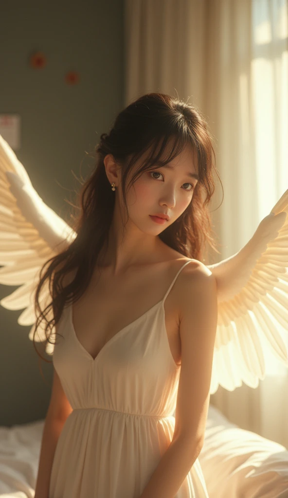 masterpiece, top quality, 8K, real person, realistic, very dense CG, shiny skin, fully focused, heaven, divine glory, radiant, angel, blessing, happiness,