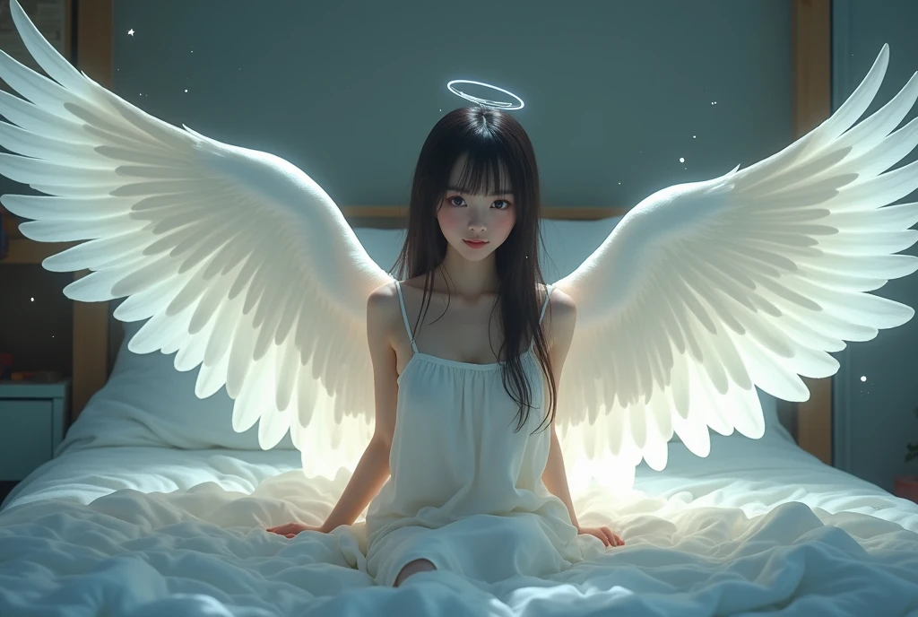 Woman wrapped in white blanket、white gown