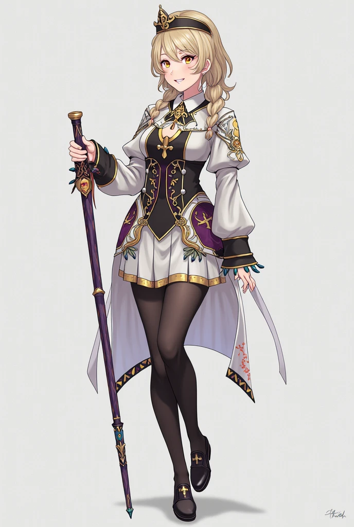 masterpiece, best_quality, (woman:1.8),(adult:1.6)(female:1.5), (large breasts:0.6), solo, princess zelda, twpr, nintendo, the legend of zelda, standing, confident, (smug:0.4) (mean:0.4), (black pants)(black knee-high boots:1.5)(black dress) (plain background), uniform,(riding crop:1.5), military general,(dominatrix)
