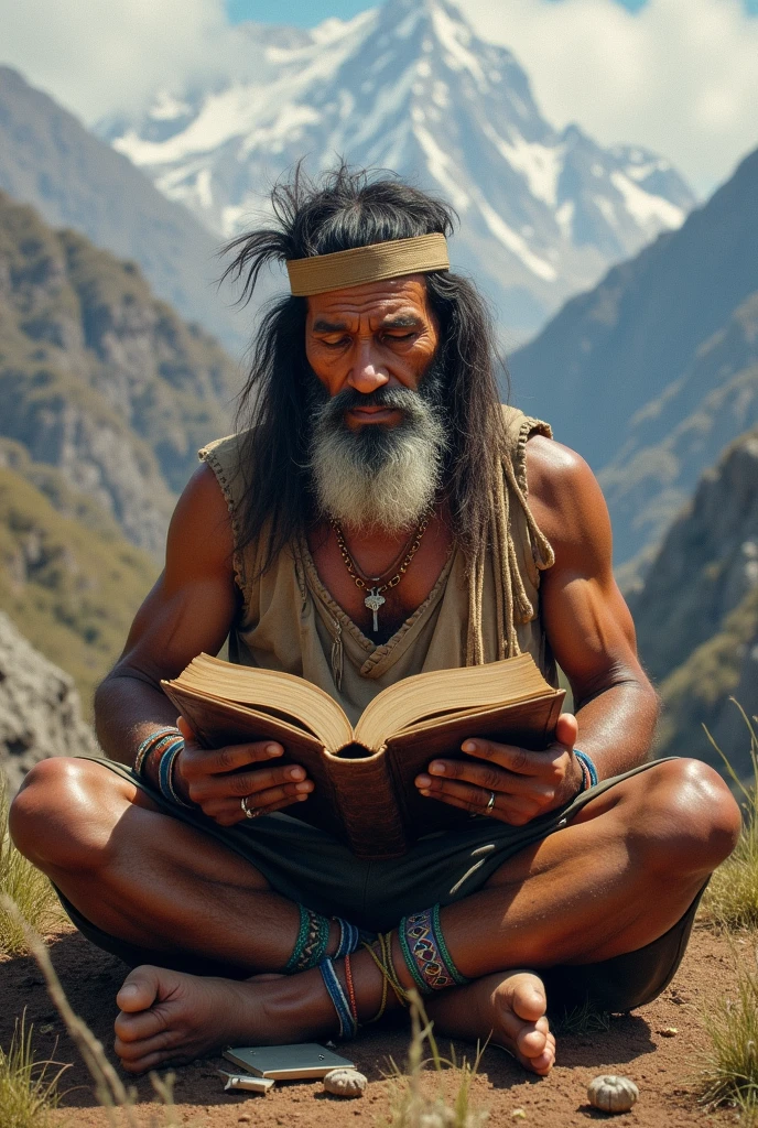 Long-haired Hobre, beard and bikini that has a book titled jamilco is salvation