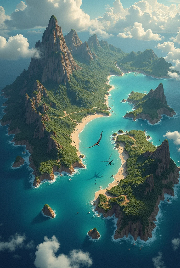 map where there are two continents separated by a sea and the one on the left is the large one. fantasy style. not existing in 2d
