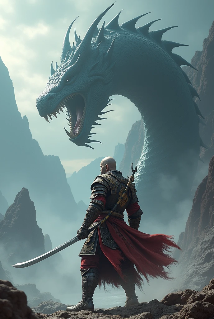 um forte, a serious looking man, fighting powerful dragons. the man is brandishing a sword of blinding light. The landscape is of green fields in the background. epic scene, Skyrim, book cover