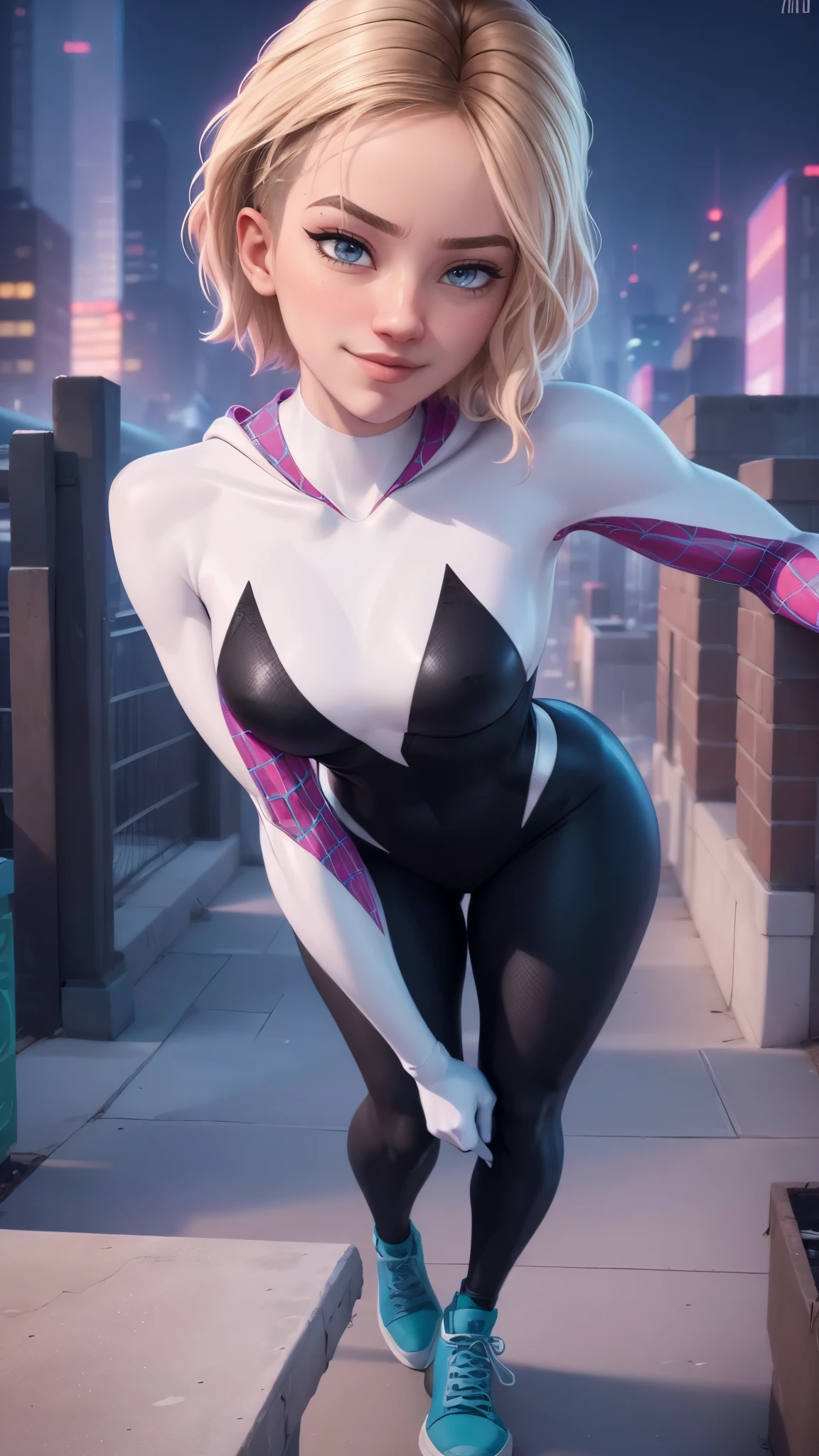 sgwen, spider-gwen, gwen stacy is gangraped group sex 1girl multiple boys explicit sexual scenes into the spiderverse rendering style, it looks like a scene from the movie, spider-verse movie animated style