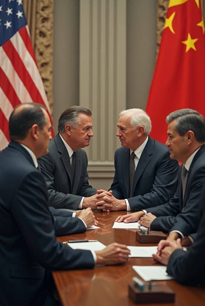 Show images of discussions between the two countries and clips of the initial agreement documents.