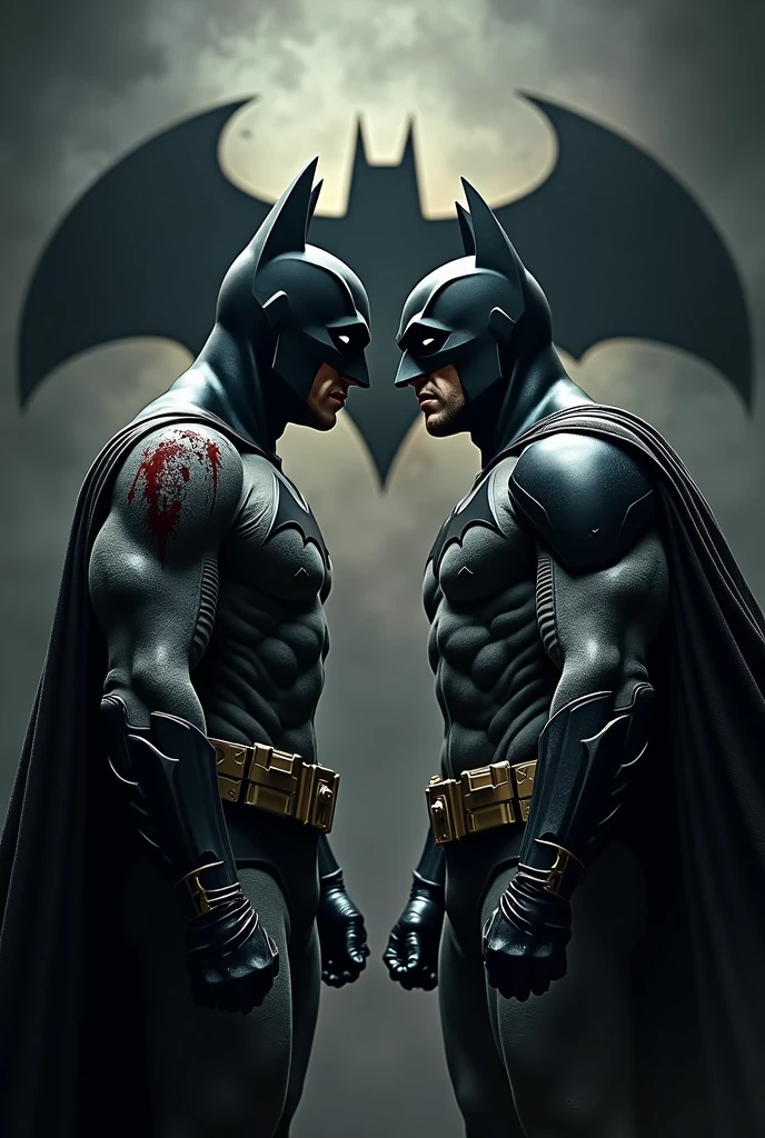 draw the Batman in an action scene with a lot of blood on his hands and mouth, blood on the ground because the scene is of Batman fighting several Cyberpunks at the behest of the villain Penguin, 64k,