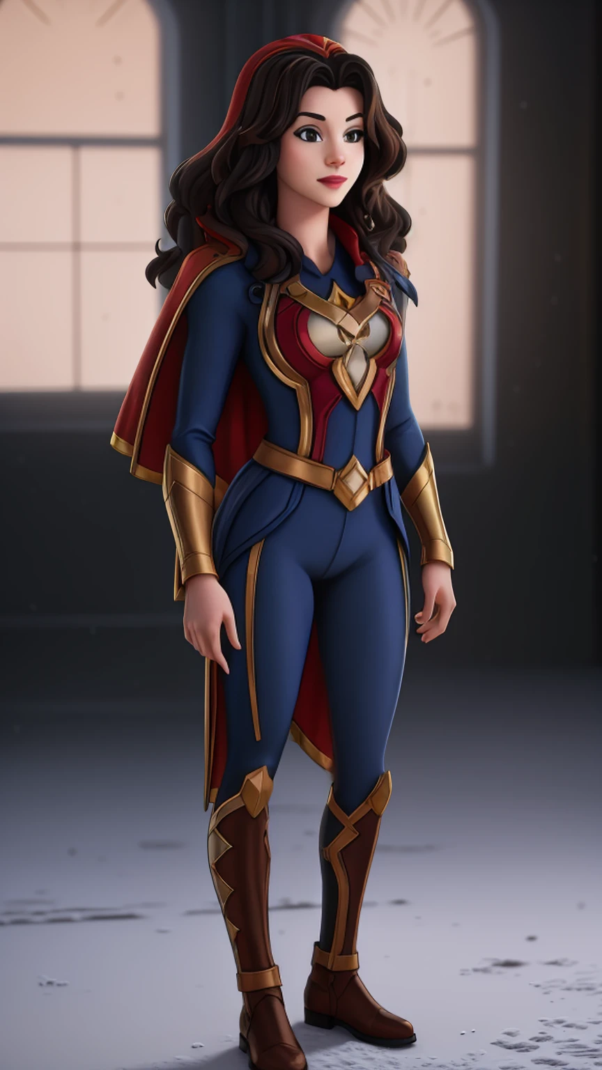 ((Full body photo, standing, on the floor)) jim lee, 1girl, wonder woman DC, armlet, black hair, blurry, bracer, breath, cape, cowboy shot, depth of field, holding, holding weapon, lasso, looking at viewer, parted lips, pommel, realistic, reverse grip, shield, skirt, snow, snowing, solo, superhero, sword, tiara, toned, weapon, weapon behind back , ((masterpiece))
