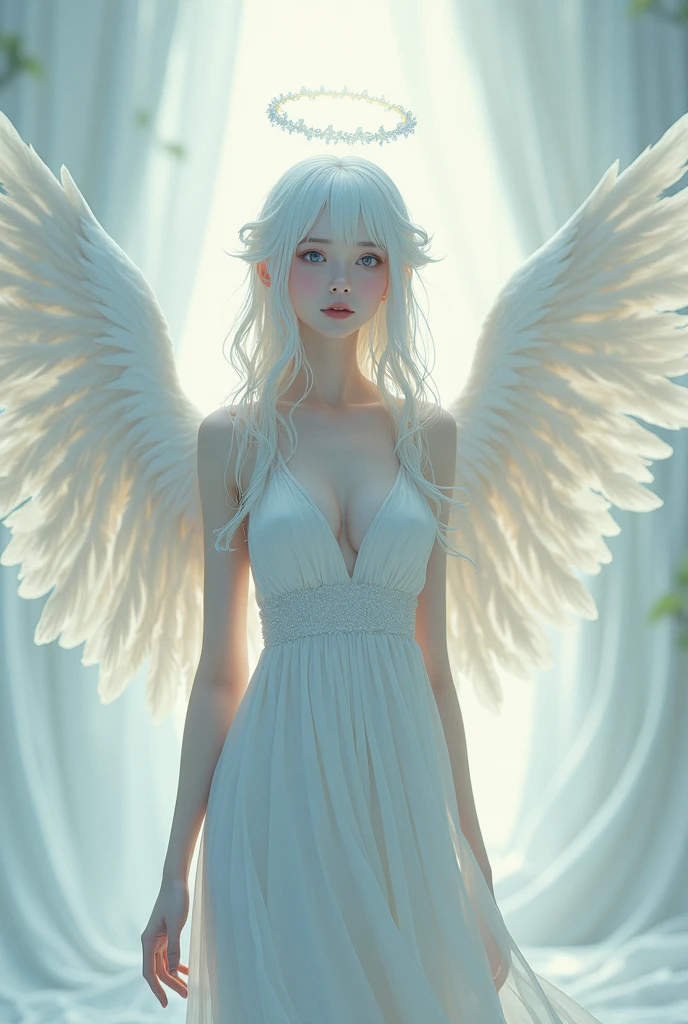 A mesmerizing portrait of an angelic and resplendent figure with black wings in a graveyard, captured with a 50mm lens. The composition reveals the divine presence amid the shadowy graves, highlighting the contrast between the heavenly radiance and the melancholic environment. The color temperature is cold, enveloping the scene in a soft blue hue, intensifying the supernatural aura. The expression of the angelic figure conveys serenity and compassion, offering comfort to those who are faced with this ethereal vision. The lighting delicately reveals the contours of the angelic figure, creating a harmonious play of shadows and highlights. The atmosphere awakens a mixture of mystery and serenity, involving the viewer's emotions. --V 5 --Stylize 1000