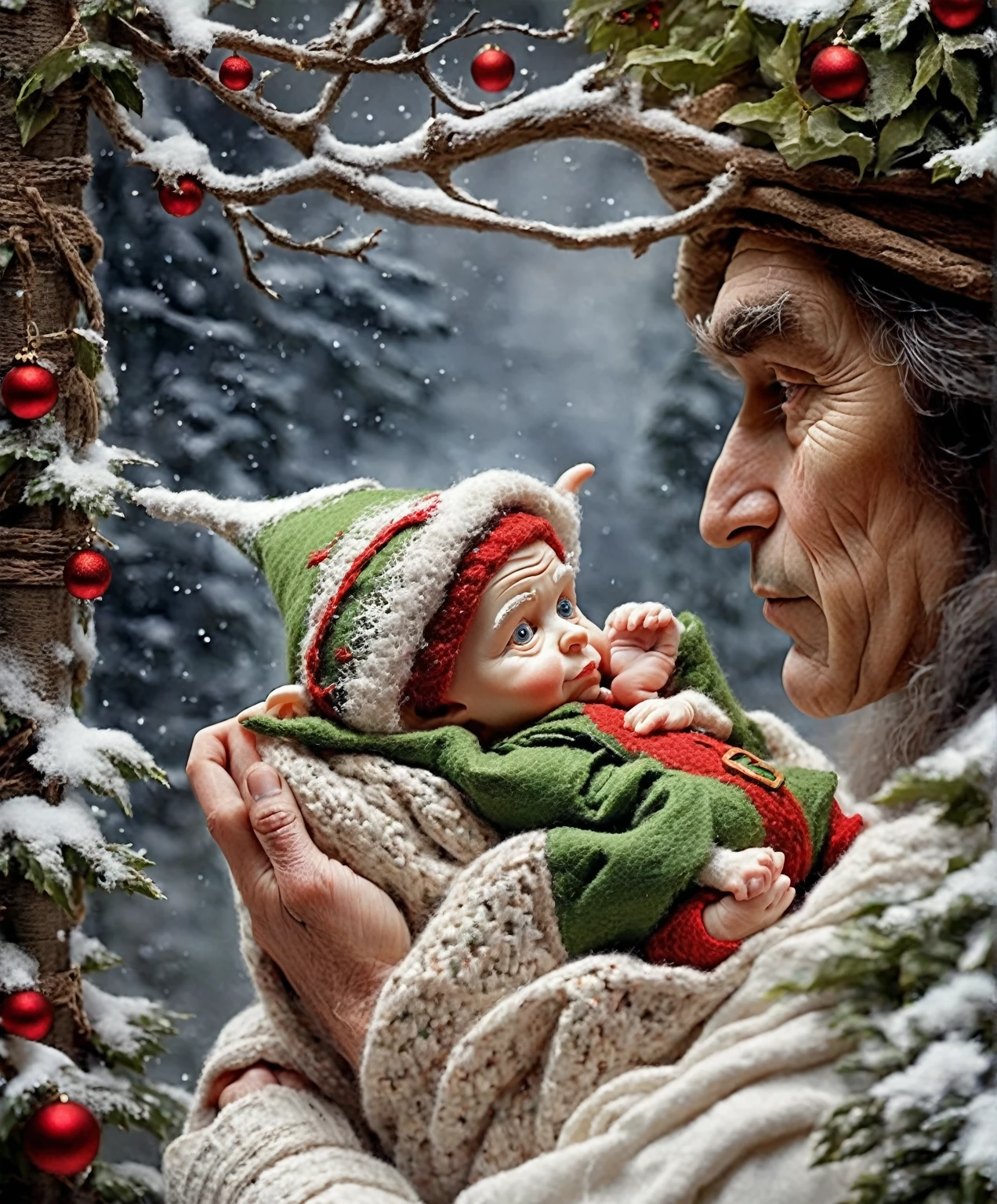 Make the elf hold a baby in her arms and have it covered so that it cannot be seen. 