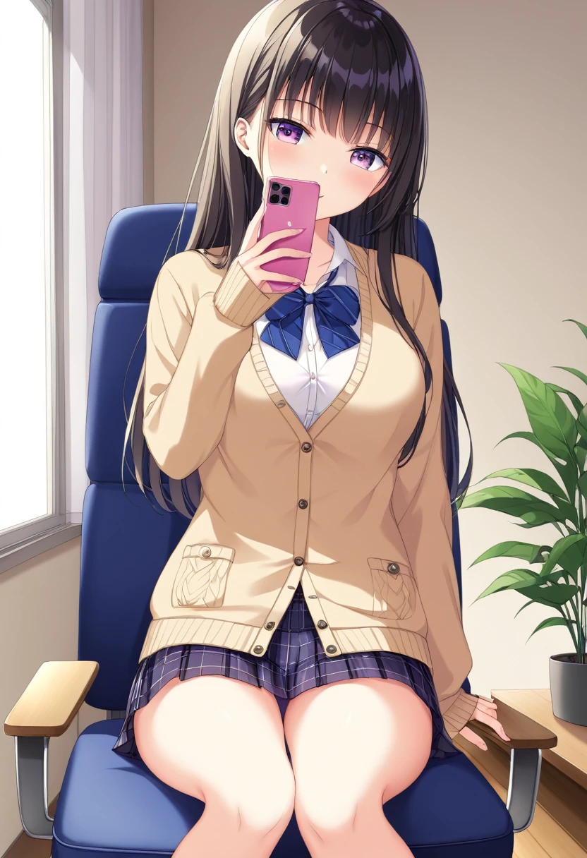Cute girl with brown hair、computer、game、relaxed atmosphere、High resolution、fun、playing、sitting in a chair