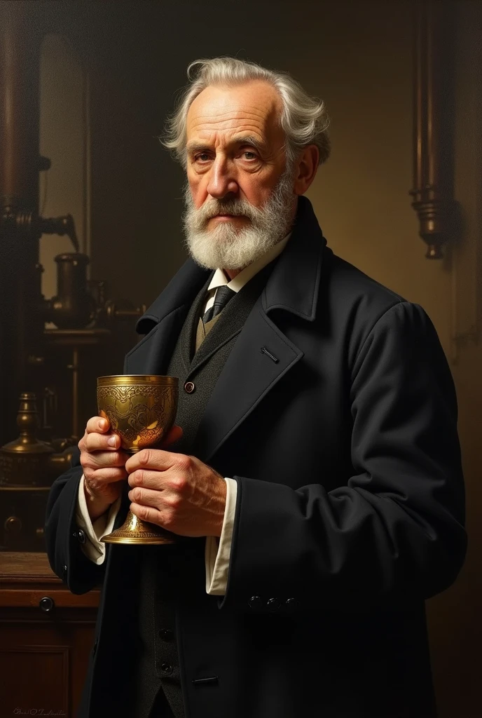 {A 17th-century doctor meticulously preparing a concoction, with a weathered human skull and herb-mortar resting on his oak wood desk. His attire detailed with the distinct symbols of his profession, all elements bathed in a soft yet direct light creating an atmosphere of focused dedication}, Influenced by Realism, Art Inspirations from Greg Rutkowski's brushstrokes, Camera focused on doctor with Medium Telephoto Lens from a High Angle, Medium Shot, Rendered with Intricate Details (intricate details:1.2), Nostalgic Lighting (nostalgic lighting:1.3).
