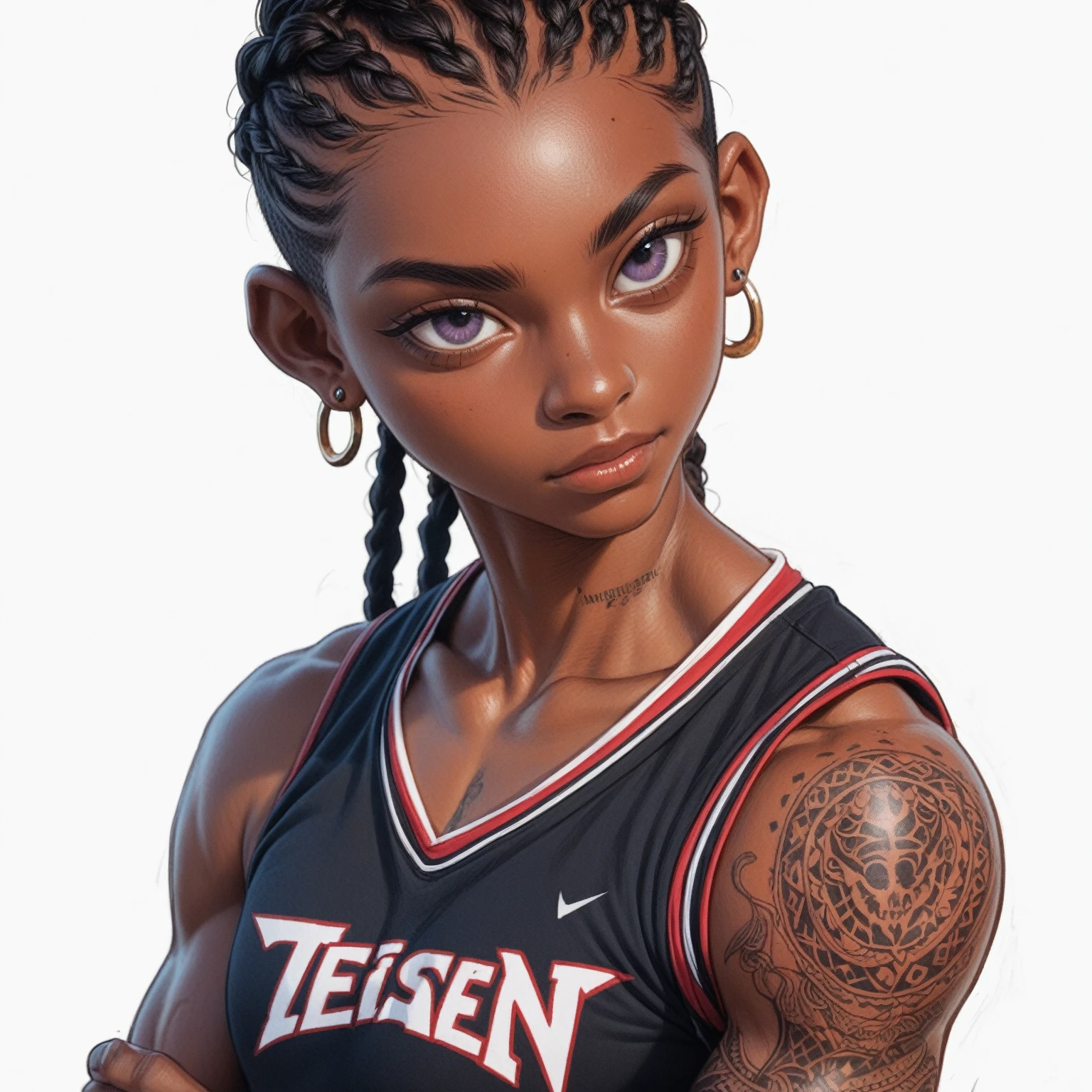 with braids and wearing nike