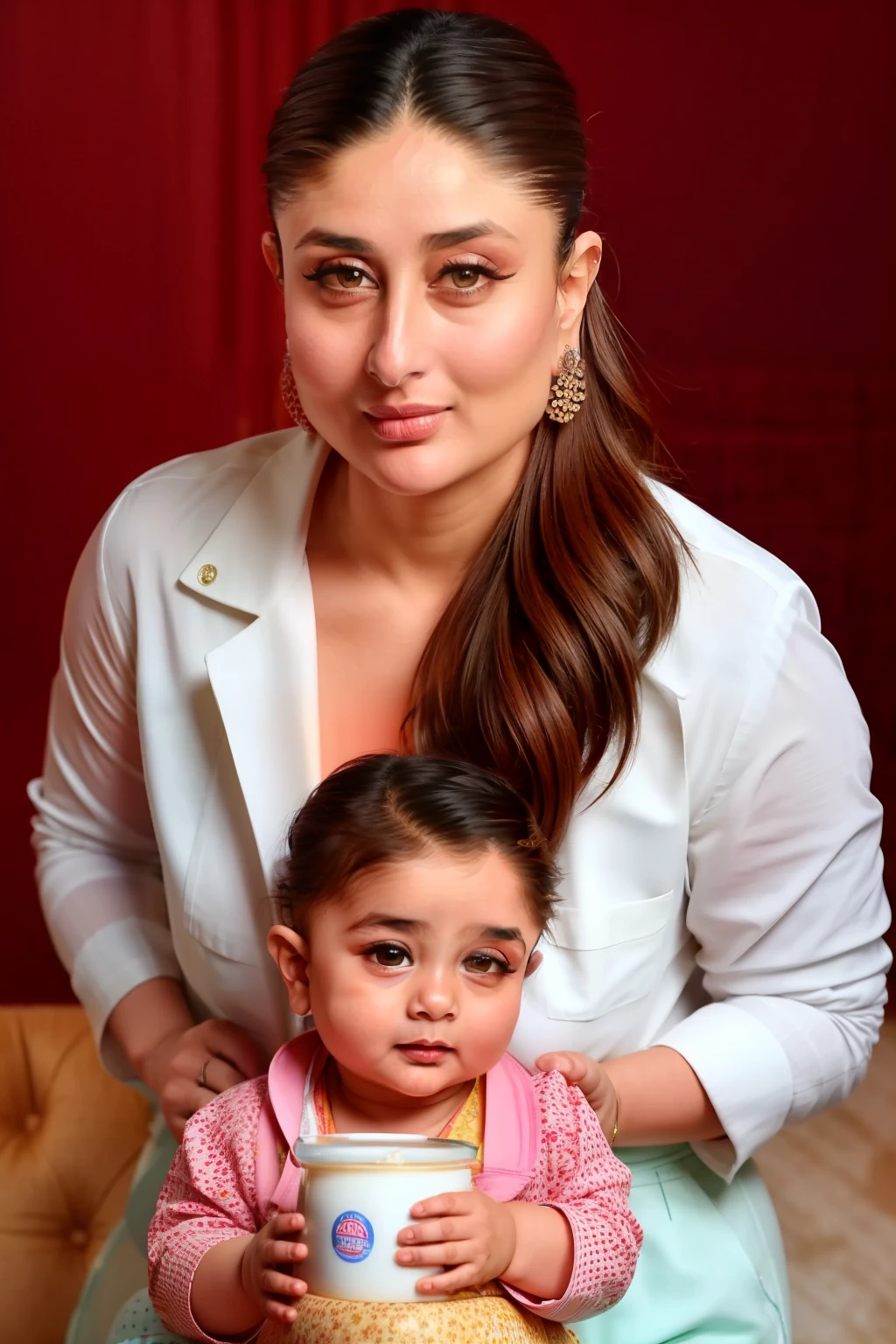 Kareena kapoor with her two **** , kareena milk feeding , kareena kapoor is the mom , kareena's Fat body, closeup top