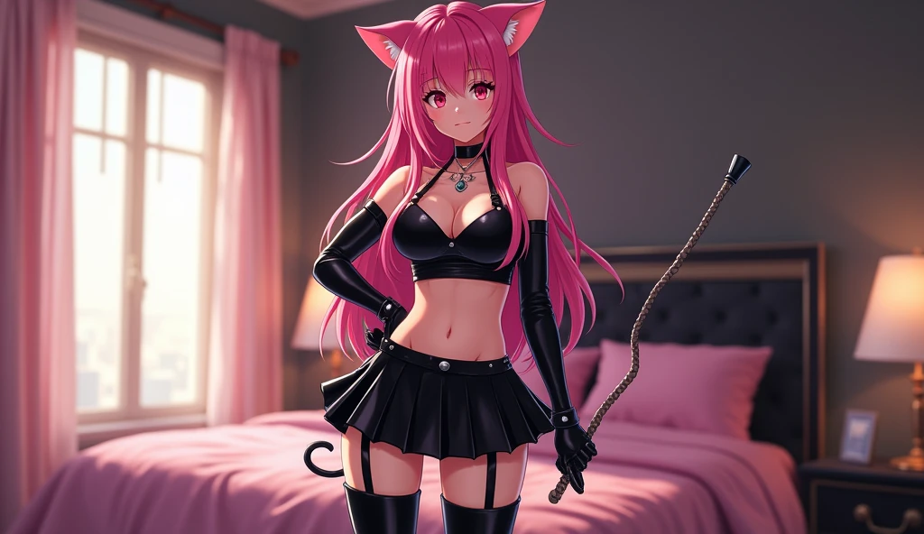 (masterpiece: 1.2, best quality), 3d, Sakura Kinomoto, (Remu_Hayami), kitten ears, loli, slim body, (((thick thighs)))), half cup panties, large breasts, oil all over body, cameltoe, full body, fine detail, realistic face, realistic eyes, ArtbyNoise, ((perfect shadow)), Best shadow, best lighting, full body view, pink choker,