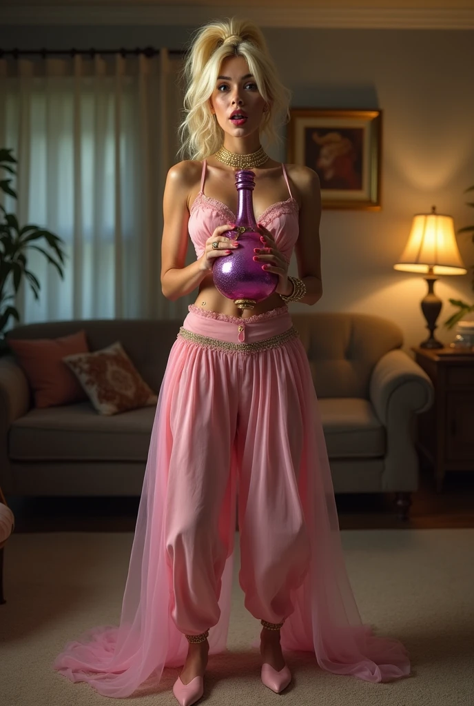 full body view, drunk, massive tits massive tits drunk slutty I dream of jeannie, young drunk barbara eden, pink harem outfit from I dream of Jeannie slumped drunkenly on floor, drinking from botle drunk facial expression, hiccuping, drunk gestures, limp like a rag doll, "Wooo-hoooo, hello mashter....hiccup!" slumped drunkenly on floor, almost passed out, drunk facial expressions, unfocused, drunk eyes, unable to stand, swaying, slumping, limp, passing out, completely wasted drunk, swaying, teetering, off balance, sloppy drunk, drunk gestures, stupid, blank, drunk facial expressions, drinking from bottle