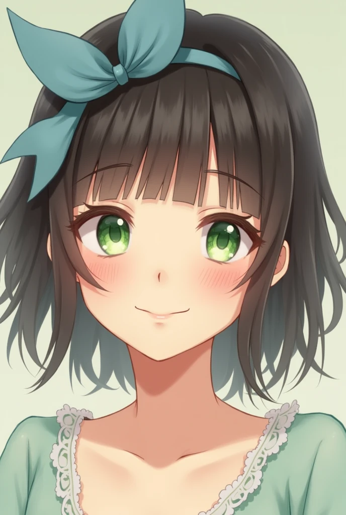 score_9,score_8_up,score_7_up,score_6_up,source_anime,solo,1girl,skirt lift,close-up,from above,looking at viewer,upper body,blush,smile,green sundress,