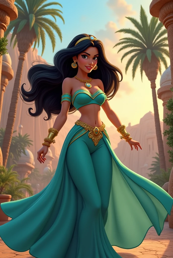 Stunning Princess Jasmine, photo in 8k, in action, cinematic.