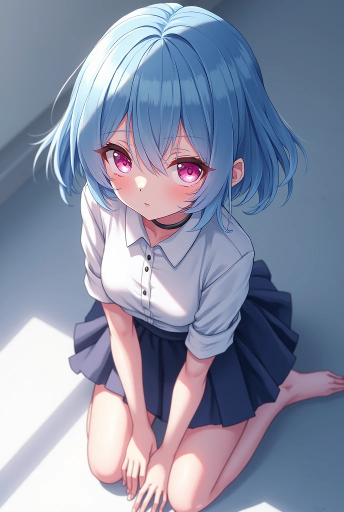 A cute boy showing his stinky feet low angle,barefoot,Sole,Sweating on the soles of the feet,Water dripping from the soles of feet,Foot Focus,White T-shirt,Wearing a white and black hoodie jacket,Unzipped hoodie jacket,Bangs between the eyes,short hair,Light blue hair,jeans,Anatomically correct, There is a diamond-like horn on the top of the head,Black eyes,Look at the audience,There is a single short blue horn in the middle of the head.,
