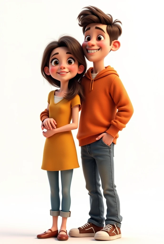 Young dad and mom Pixar style with white background and full body with high definition looking forward 