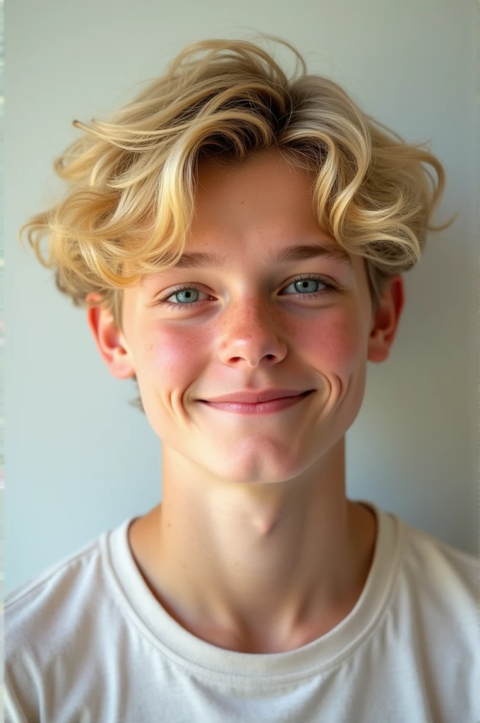 19 year old blond boy with medium long curly hair wearing Borussia Dortmund shirt 