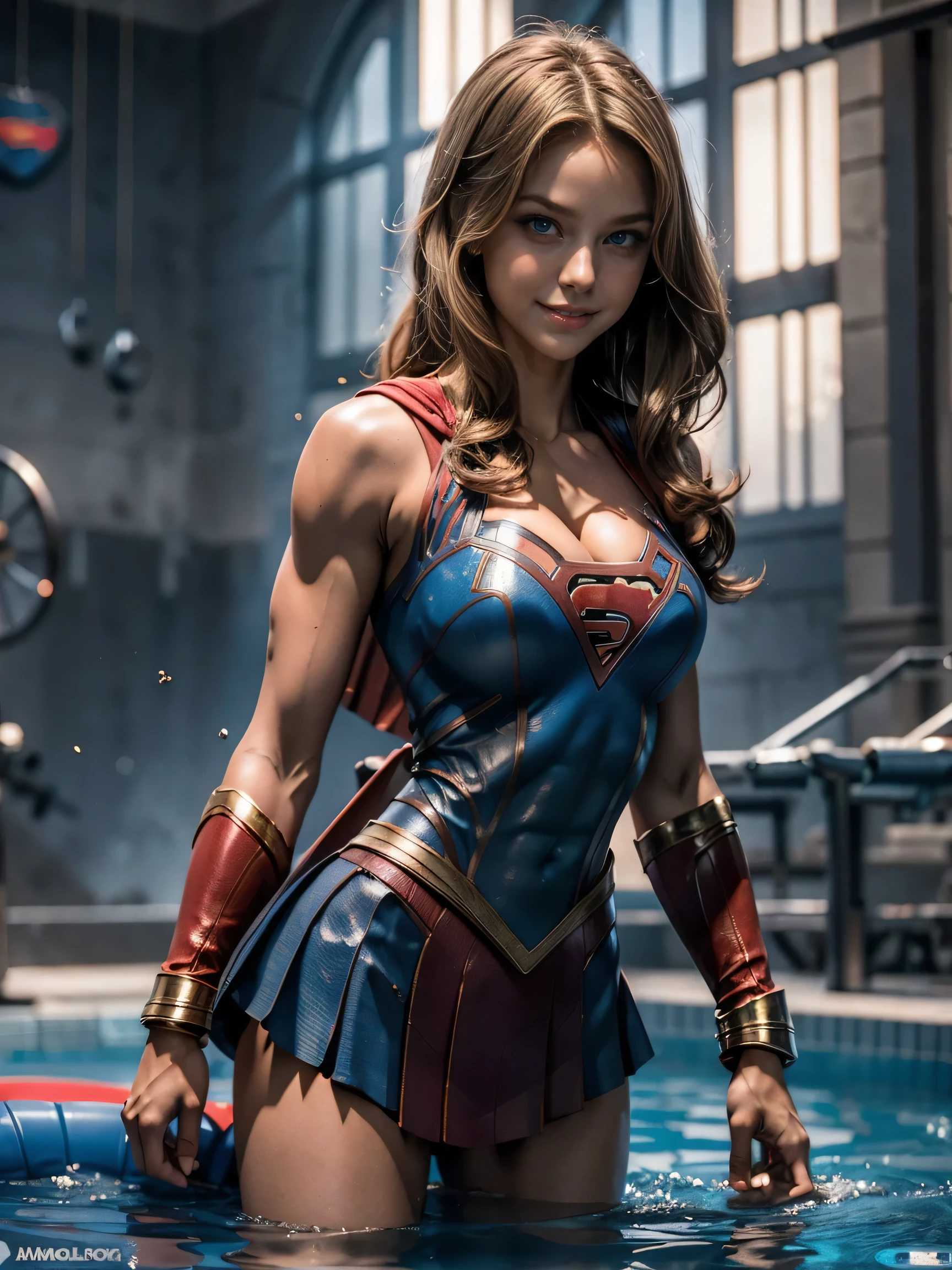it (extremely huge breasted busty Melissa Benoist:Lyndespelas:0.5) in a pool, (flexing bicep pose:1.4), long flowing blonde hair, blue eyes, seductively smiling, flirtatious, abs, (damn this skinny  cool supergirll,sexy teenergirl has extremely huge massive (round) symmetirc swolllen thrusting bursting fake silicone Chelsea Charms breasts:1.3), (long deep round symmetric overflowing cleavage:1.5), huge AF chest, Real Life, full bodyshot, (Ultra Realistic:1.4), Photorealism, Photography, 8K UHD, Photo, HDR, Complex and Elegant, Highly Detailed, Sharp Focus, Stunning, Beautiful, (Gorgeous: 1.2), Best Quality 1:1, Ultra Detail: 1.4, Best Shadows, (8k: 1.1), (beautiful detailed face), high contrast, (perfect lighting: 1.2), ((cinematic light)), colorful, hyper-detail, dramatic light, intricate detail, photograph by arny freytag, 2, muscular, Supergirl