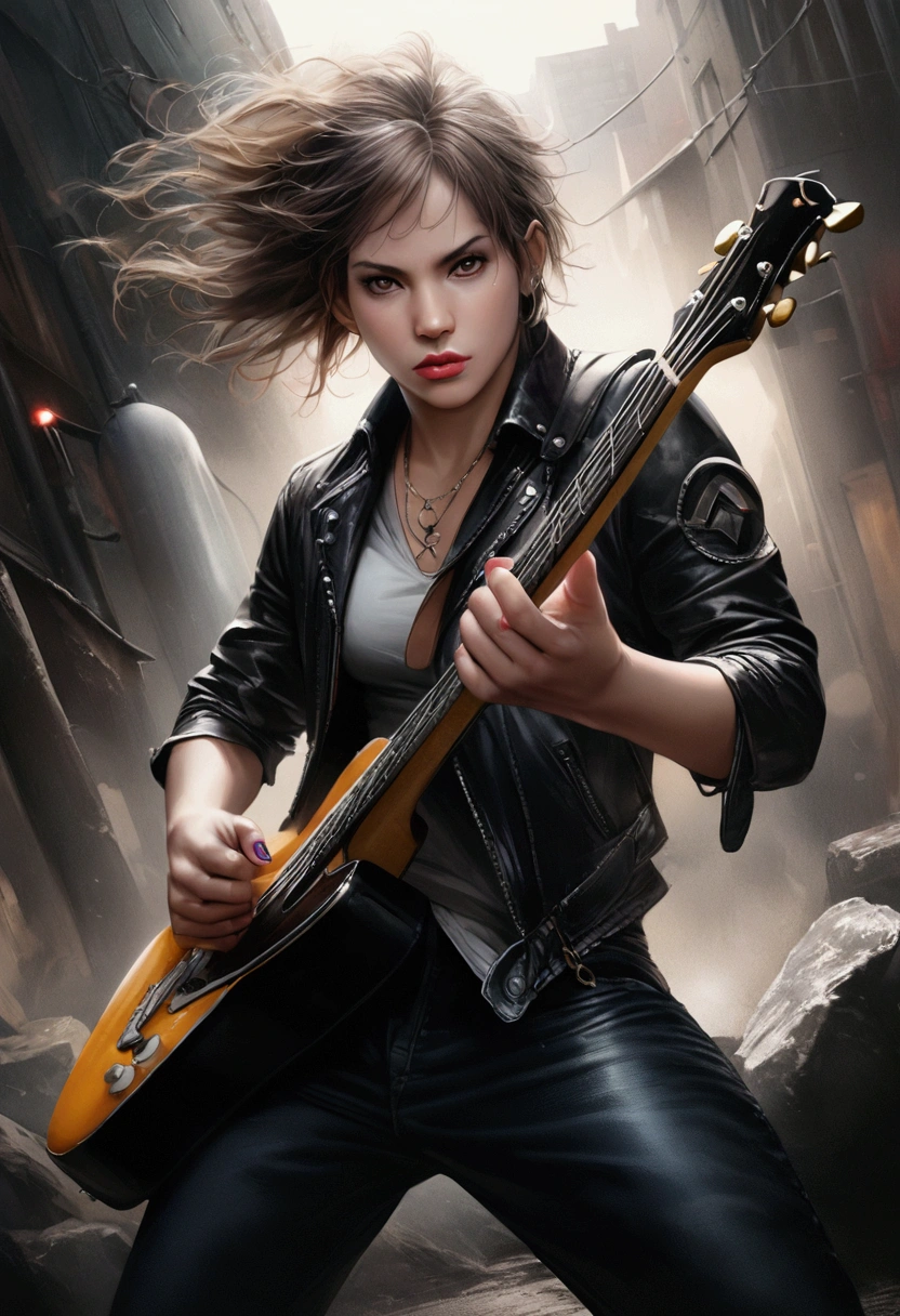 a painting of a woman with a guitar and a skull on her head, d & d pintura digital, bardo tiefling, Retrato de um necromante feminino, retrato do livro do RPG, d&D retrato, Adriano Soares, d & d retrato do caractere, no estilo dos quadrinhos de heavy metal, l critical role, inspirado em Robert Lenkiewicz, BW Close - Retrato Lofi, Estilo Ilya Kuvshinov, retrato de personagem de closeup, Retrato 2D, retrato estilizado, Rosto de Ilya Kuvshinov, Ilya Kuvshinov. 4 mil, Estudo de retrato, retrato de personagem pintado, baixo detalhamento. pintura digital, retrato digital, retrato da arte do personagem