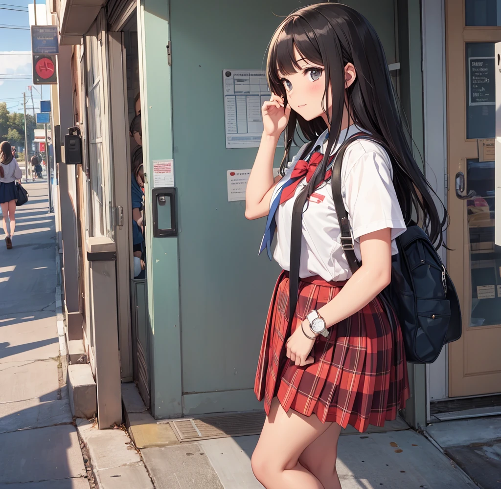 (((masterpiece))), ((Highest quality)), ((Intricately detailed)), ((Surreal)), Absurd resolution, High school girls,, perspective, Very detailed, figure, One girl, ((Small breasts)), Perfect hands, Detailed fingers, Beautiful attention to detail, Super long hair, Brown eyes,(school uniform:1.2), Bunny hairpin detailed background, Perfect Eyes, Seductive eyes, Looking at the audience, from the front,nsfw,