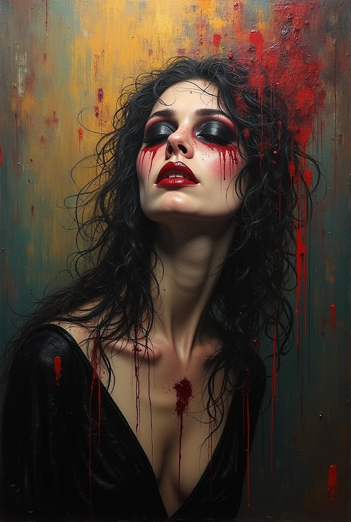 Blood red room, Flashing white TV screen, BUDDHA STATUE, cabelos preto e longos, with hair dishevelled, Cover one eye and face, Bright red eyes, Wearing a white transparent robe, Looming full breasts,liquor,Devil， reaching out her hands，Straighten your body, Red nails are exposed, Pinch the camera, hyper HD, Anatomically correct, Textured skin, Super detail, High details, High quality, A high resolution, 8K, hyper HD, Anatomically correct, Textured skin, Super detail, High details, High quality, Best quality, 8K,Leishnampo,Room 2,Horror