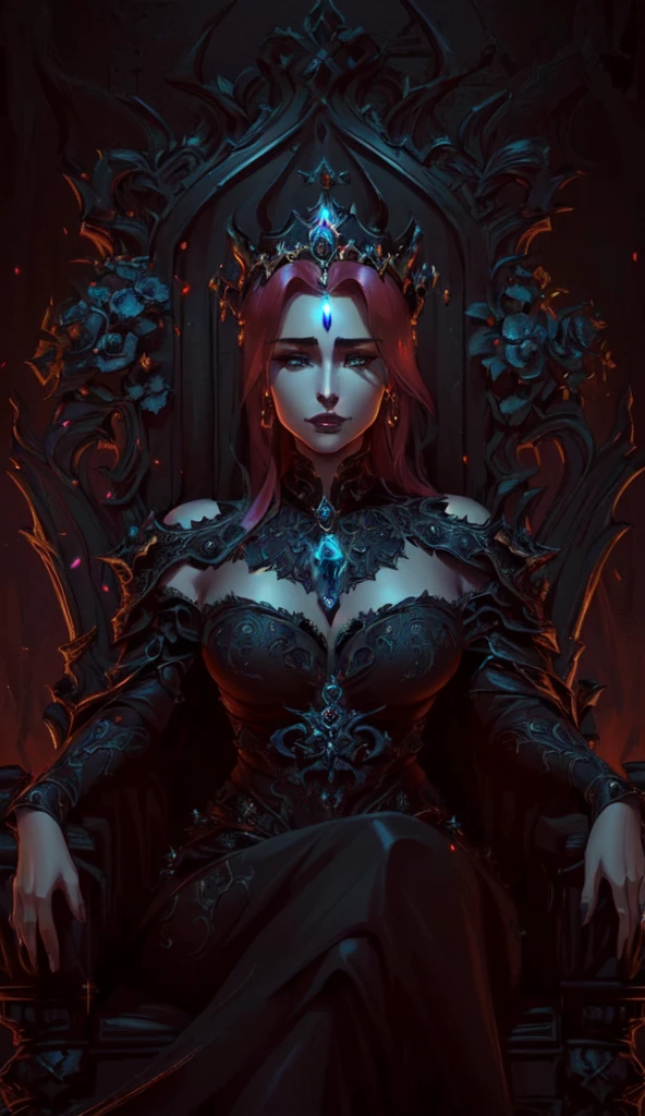 arafed woman in a black leather outfit standing in a throne, karol bak uhd, beautiful elegant demon queen, gothic fantasy art, 3 d render character art 8 k, seductive cyberpunk dark fantasy, dark fantasy style art, villainess has black angel wings, dark fantasy art, gothic fantasy, queen of the underworld, 4k fantasy art