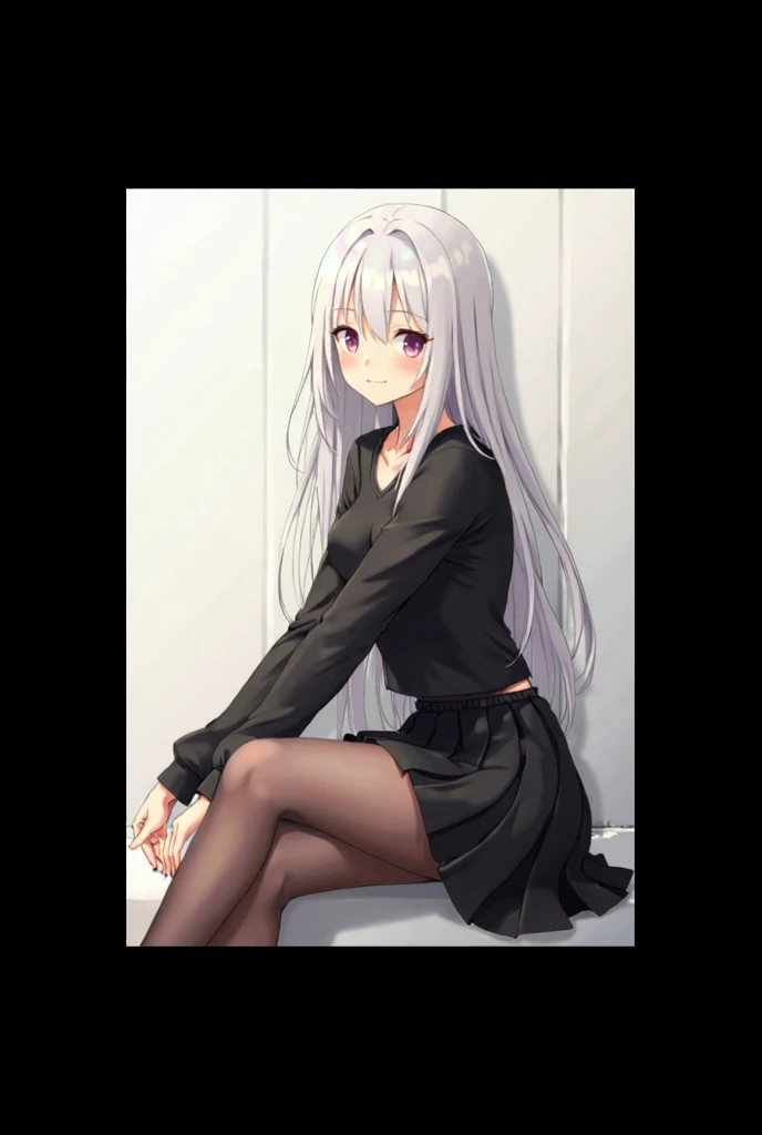 ultra-detailed, Masterpiece, top-quality, Top image quality, ((((soght gray hair)))), long hair, Beautiful green eyes, dye one's cheeks red, smile, teens girl, 16yo, cute, 8k, fullbody
