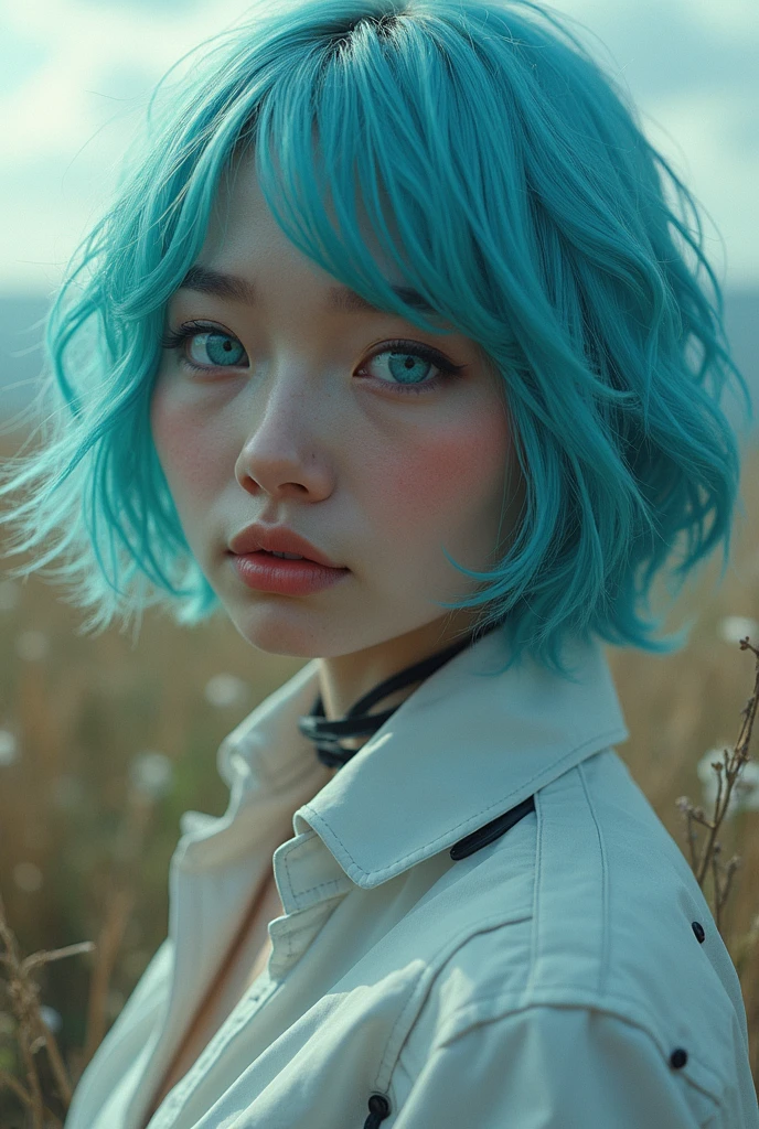 editorial photography,super detailed background,Super realistic,double exposure,depth of field,beauty super slender skinny young vides,soft focus pure tone,narrative scene,Plain color lyocell t-shirt,bright hair color,In the valley of the wind,