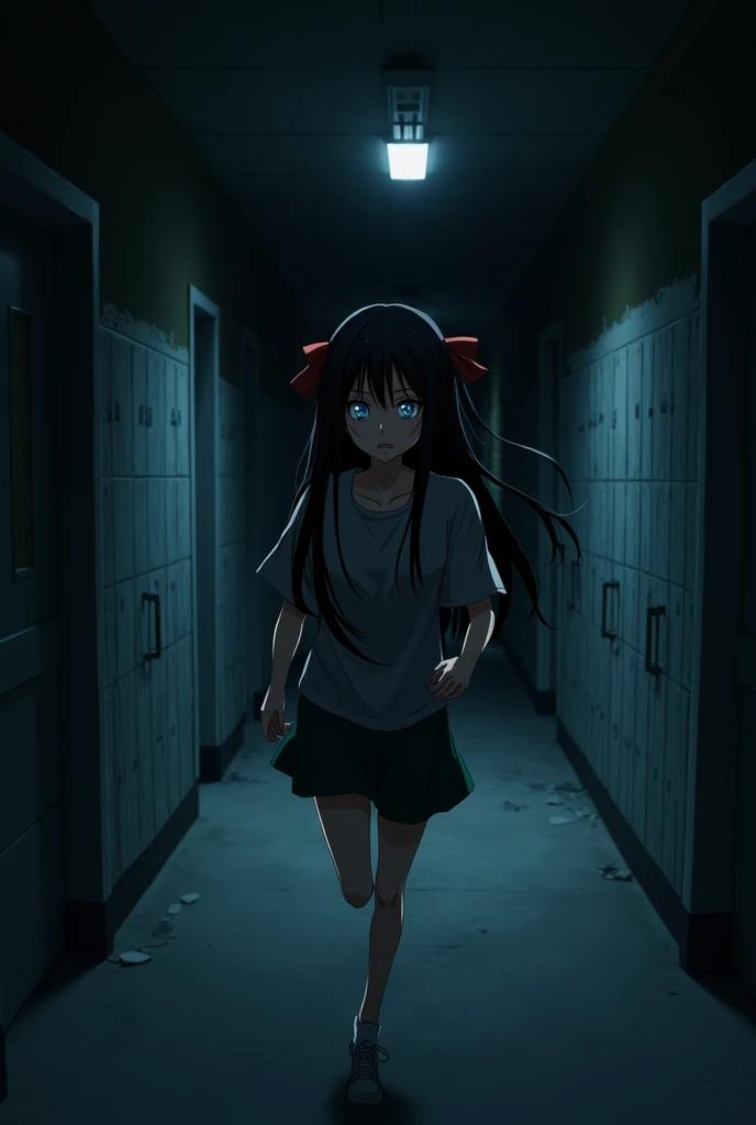 "Create an anime-style image featuring a 24 year old girl standing alone in a dimly lit hospital corridor. She appears deeply sad, with visible signs of distress on her face, where faint traces of blood are seen. Her long hair falls over her shoulders, slightly disheveled, adding to her weary appearance. The girl’s posture is fragile; she stands with slumped shoulders and downcast eyes that reflect a profound sense of loss and trauma. She wears jeans along with her blood-stained hands, emphasizing the emotional and physical toll of the tragedy she’s endured. From the background, ghostly hands emerge, reaching out towards her, adding a sense of torment and danger. The corridor, cast in cold, bluish light, is empty and desolate, with long shadows stretching across the floor. The scene captures the overwhelming sorrow and isolation of the girl, as the shadows seem to close in on her, symbolizing the weight of her despair and the haunting aftermath of a violent event, with a red theme accentuating the intensity of the scene."