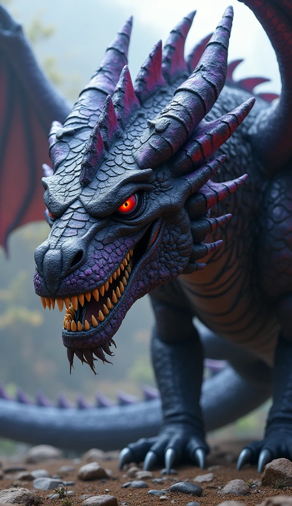 3D RPG from the back upside view Purple And Gold Dragon Striking a Mean look ready to go on adventure and kill like a dragon since it’s a dragon and only a dragon