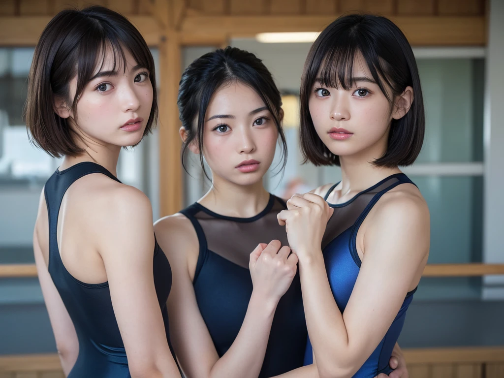 highest quality，masterpiece，Very detailed, 8k，a 16 years old beautiful Japanese woman:1.5, blunt bangs, Black hair ponytail, Small face, (Detailed pink uniform of Keiai High School track and field team:1.5),　A very provocative smile、　((Woman looking down at stadium:1.5, Breast Augmentation Surgery))、　height:170cm、　Detailed very smelly armpits、　Top view