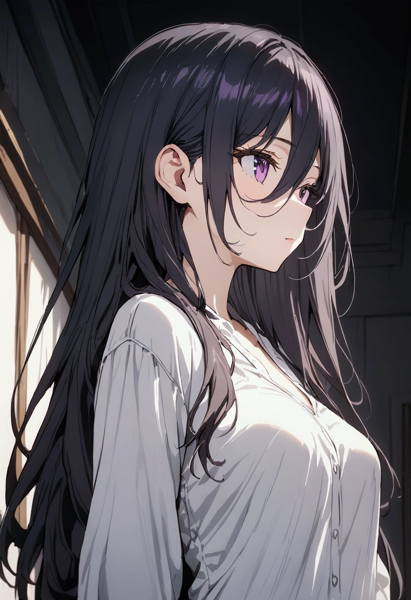 Best Quality　Masterpiece　Black Hair 　Long Hair　Shyness Rosider　Kimishima Ayano medium breasts purple eyes