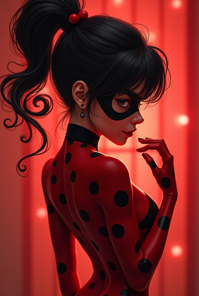 1girl,solo,1girl,solo,((beautiful detailed eyes)), (detailed light),depth of field, ladybug, twintails , polka dots outfit and mask