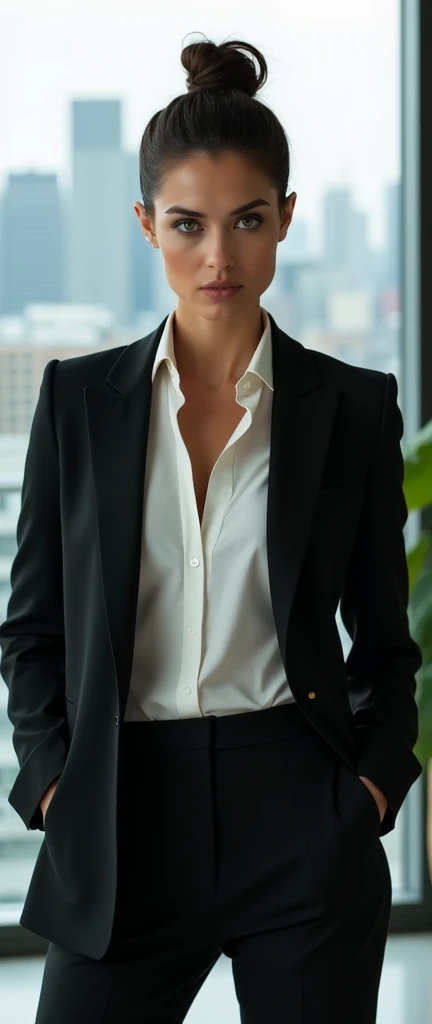 High resolution, High resolution, Attention to detail, masterpiece,(loose body), Anatomically correct, sharp, ((Japanese Mature)),(80 years old:1.3),((Facial wrinkles)),Sagging breasts,Fair skin, Black Hair,(Semi-long hair), bangs,(((Stand upright, facing the center))),Look at the photographer, Looking Ahead,(White blouse:1.4),(Tight Skirt:1.2),(Sitting),(Thighs:1.2),Inside the warehouse,(Serious expression),(old woman:1.4),Mature politician