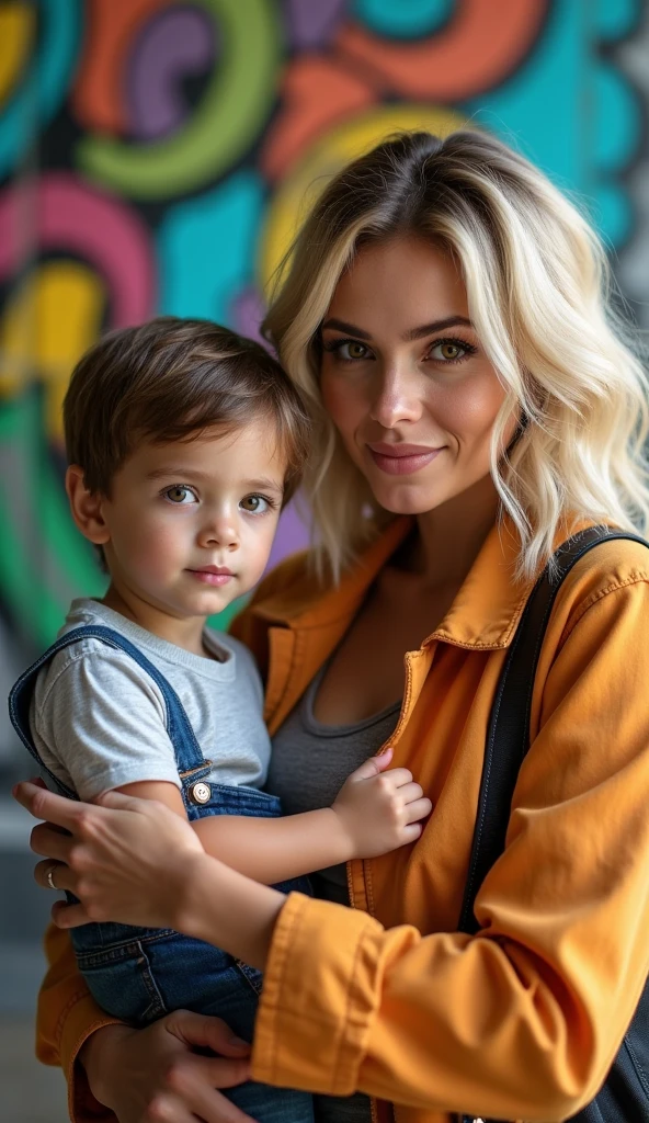"Mom kissing her on the lips", blonde hair, Mother is seen wearing skirt, Little boyearing shorts, master part, Realistic, high resolution, alta qualidade, extremely high quality, best quality, ultra detalhado, extremamente detalhado,