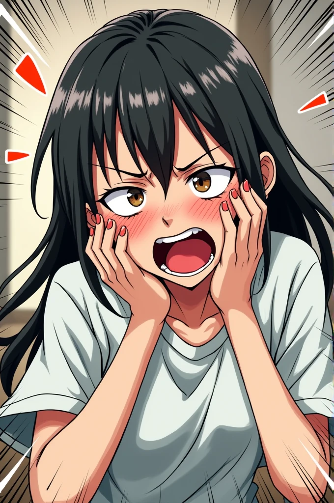 Thick giant chick leaning forward tentacle pops out from within her mouth, gaping creampied anus exposed, crying eyes