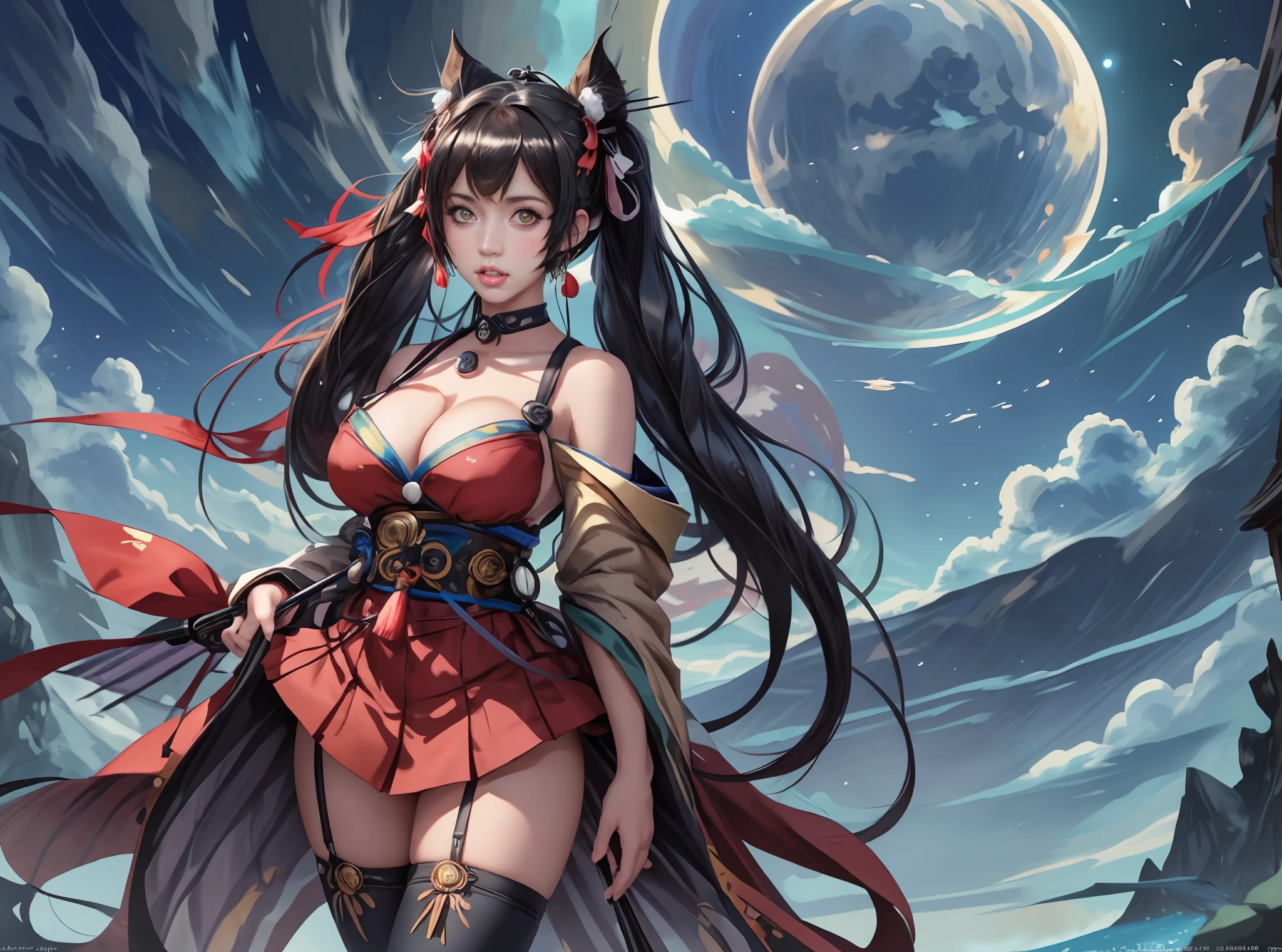(((Highest quality)))(((Best Image)))(((anatomy)))外見は20代のwoman,Random hair color ,Random hairstyle,Wear a shrine maiden costume,Extreme costumes(((Appearance)))The shape is humanoid,Random Face(Beautiful Face),,Huge breasts,Tight waist,Wearing randomly colored armor(((Features)))Eye color is random,Personality is random,Attractive figure(((arms)))They are armed with weapons that are randomly colored glowing objects..Possess modern weapons.(((woman)))The skeleton is human-like,Huge breasts,Tight waist,fogのようなガス状のもので纏っている(((background)))Barren Land,dead tree,fog,Chaotic world(((Standing posture)))ランダムなStanding postureをしている,mysterious,lovely,Highest quality((Full Body Shot))